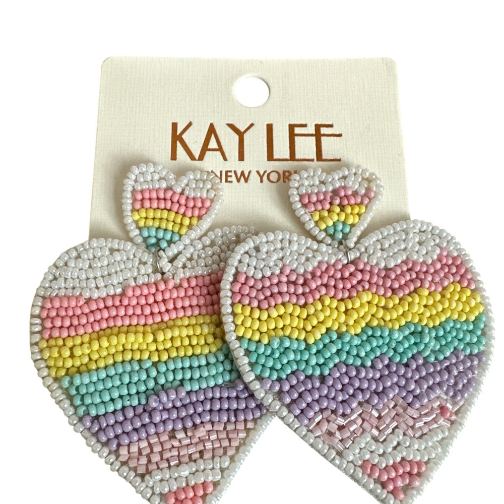 Multicolor Beaded Heart Earrings